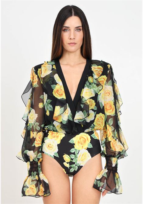 Body nero da donna con fantasia Yellow Rose SHIT | SH2425060YELLOW ROSE